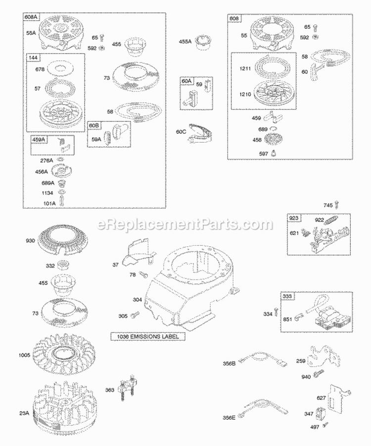 Blower HousingShrouds Electrical Flywheel Flywheel Brake Ignition Rewind Starter Diagram and Parts List for 128702-0672-01  Briggs and Stratton Engine